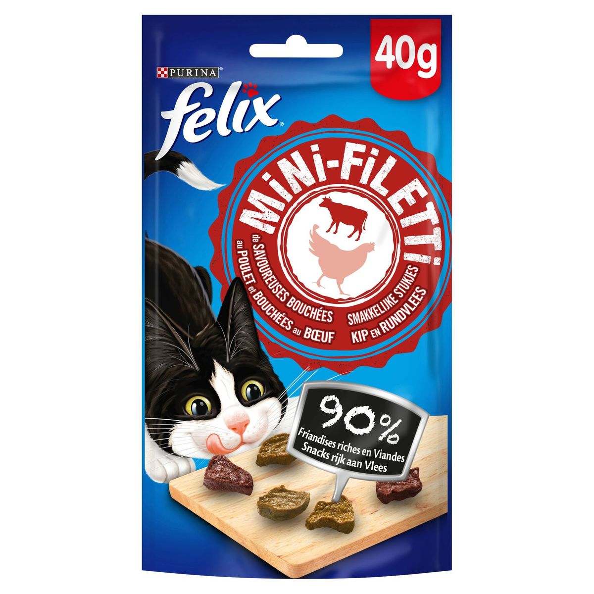 Felix Snacks Kat Mini-Filetti Rund- en Kipsmaak 40 g