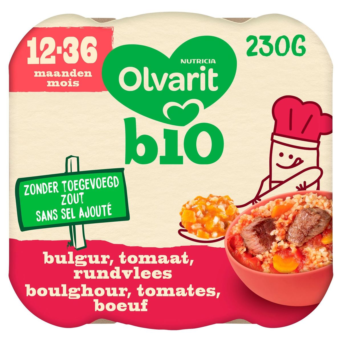 Olvarit Bio Bulgur, Tomaat, Rundvlees 12-36 Maanden 230 g