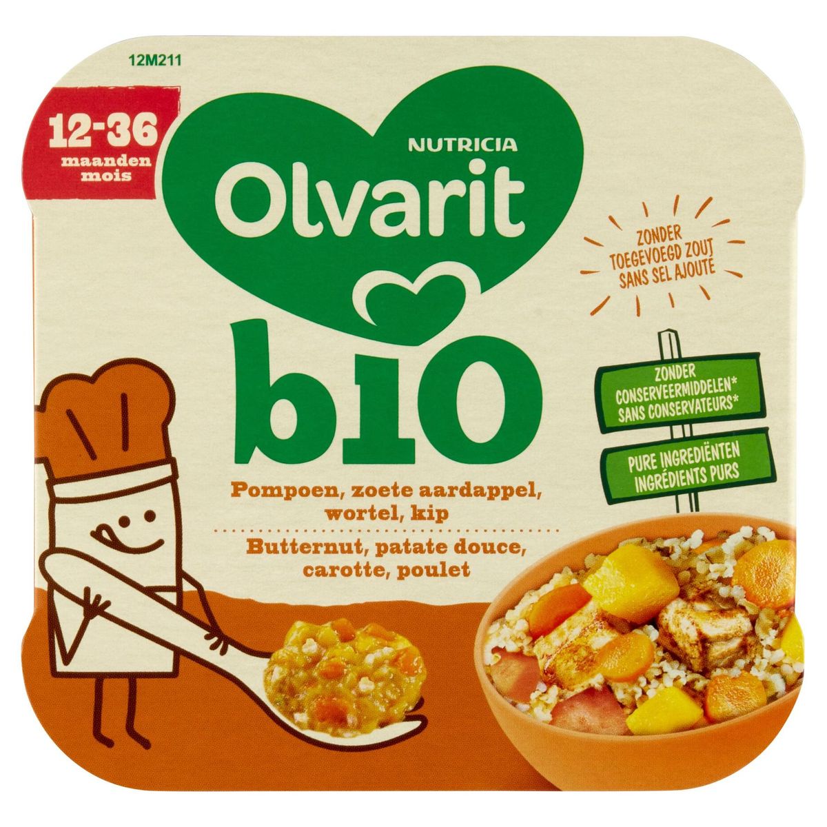 Olvarit Bio Kind Voeding 12M+ Pompoen Zoete Aardappel Wortel Kip 230g