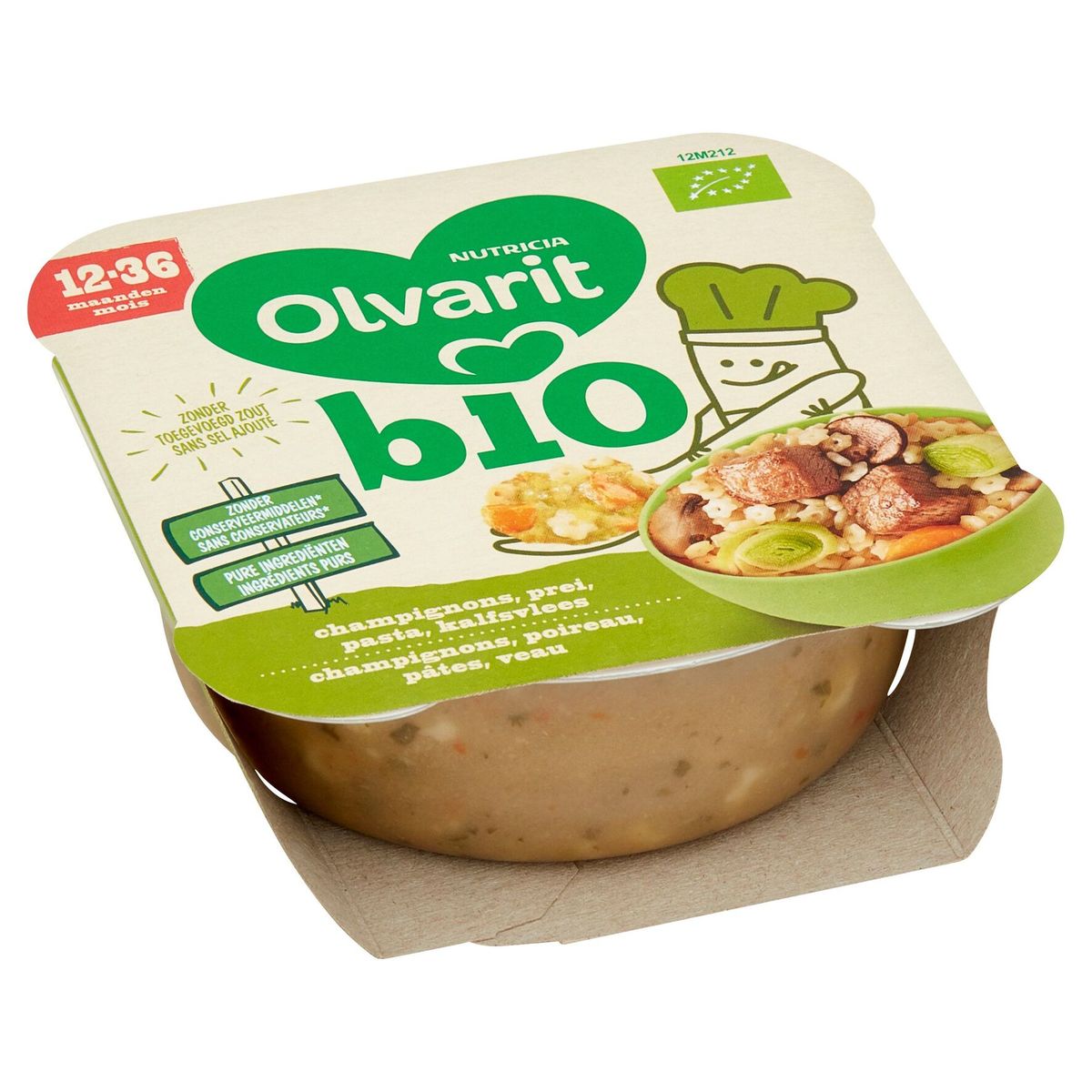 Olvarit Bio bordje champignons, prei, pasta, kalfsvlees, voor peuter's vanaf 12 maanden 230 g