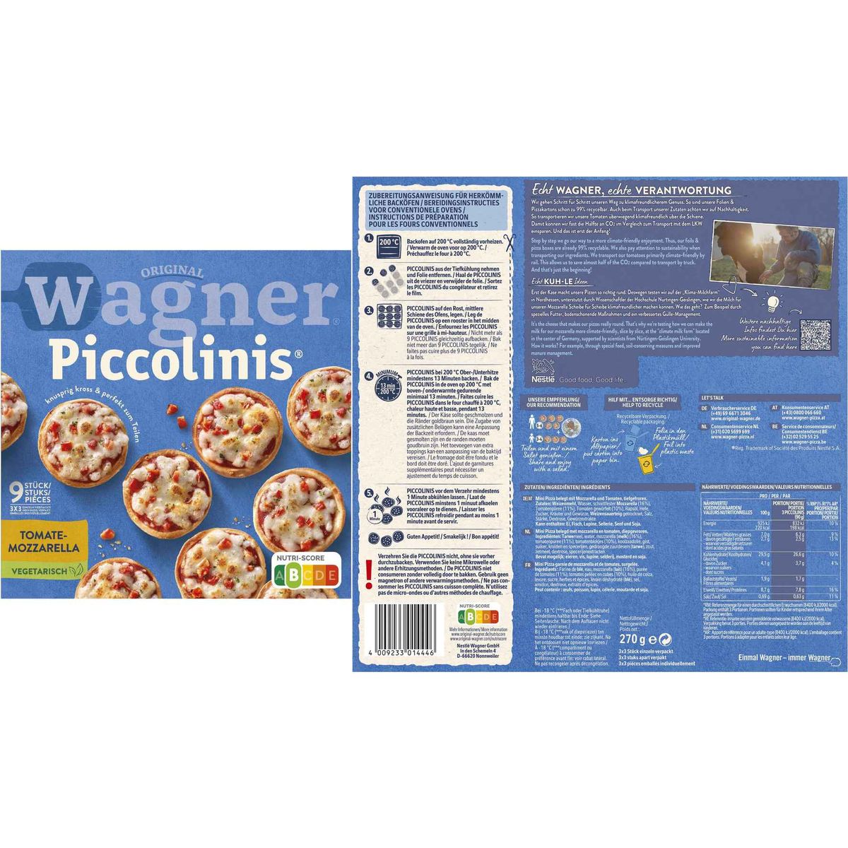 Original Wagner Piccolinis mini pizza tomaat mozzarella 9 Stuks 270 g