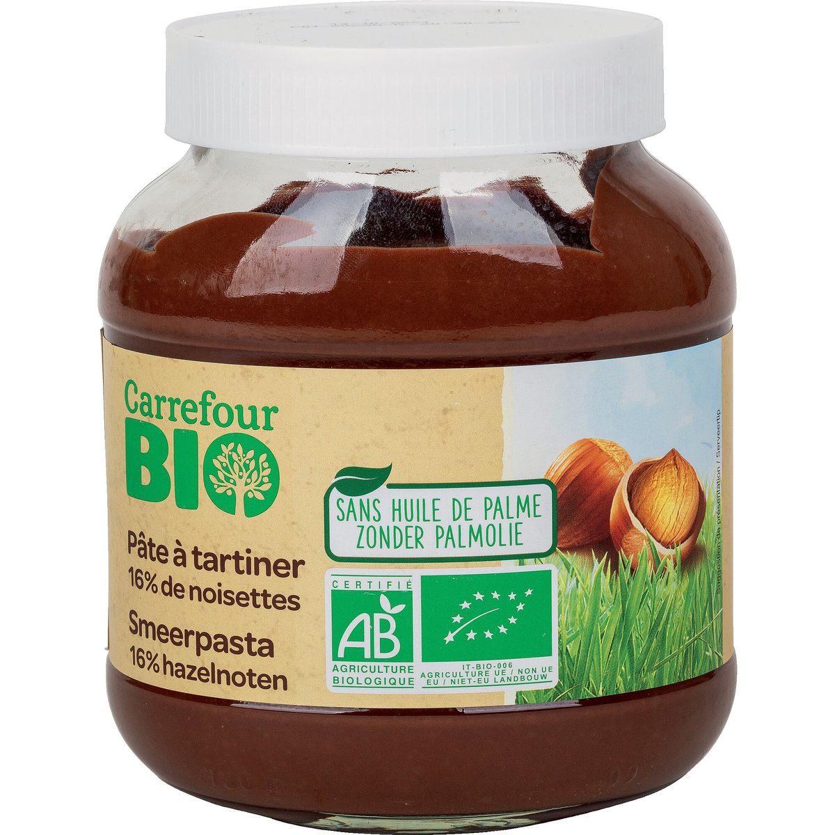 Carrefour Bio Smeerpasta 16% Hazelnoten 700 g