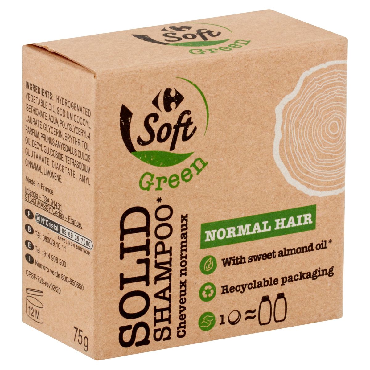 Carrefour Soft Green Solid Shampoo Cheveux Normaux 75 g