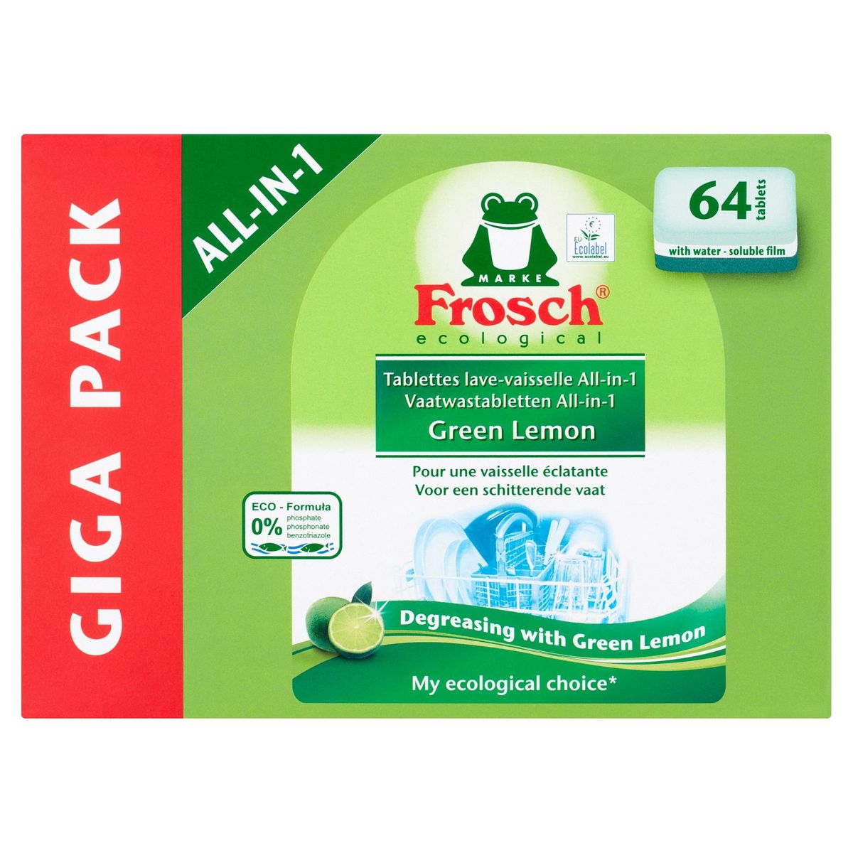 Frosch Ecological All-in-1 Green Lemon Giga Pack 64 Pièces 1280 g