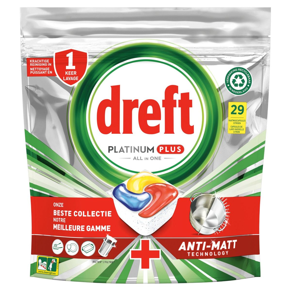 Dreft Platinum Plus All In One Citron Lave-Vaisselle, 29 Capsules