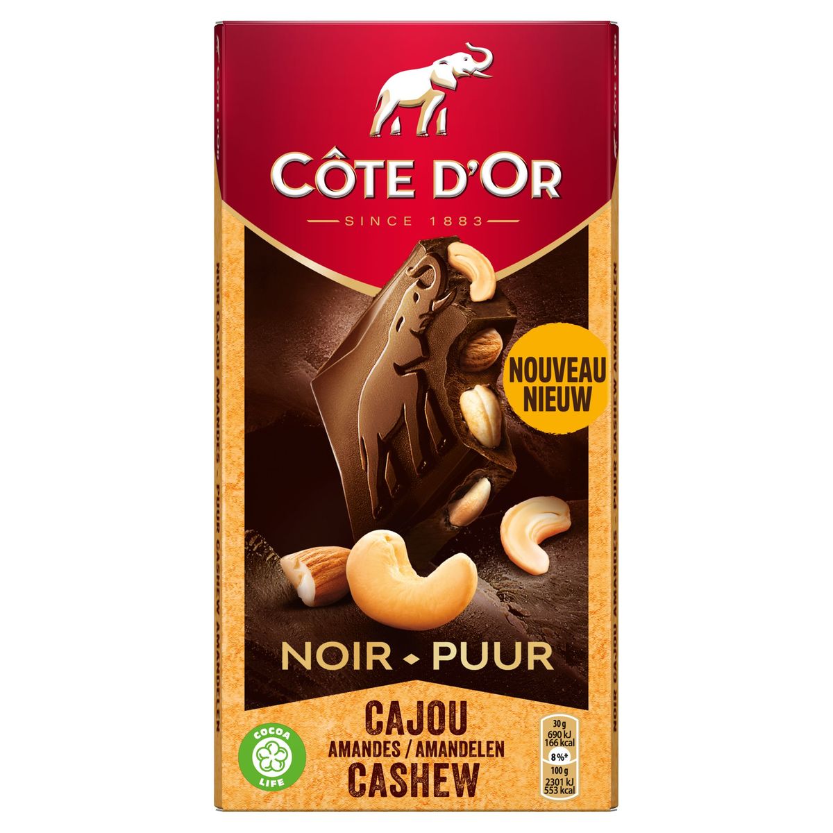 Côte d'Or Bloc Tablette De Chocolat Noir Amande & Cajou 180 g