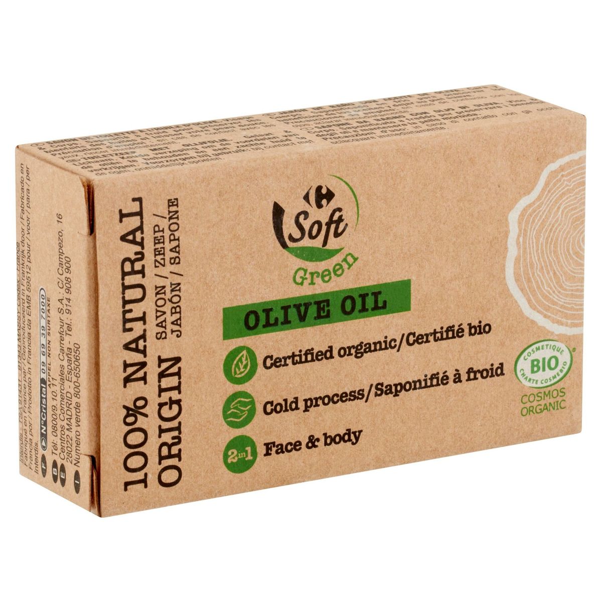 Carrefour Soft Green Olive Oil 2in1 Face & Body Zeep 100 g