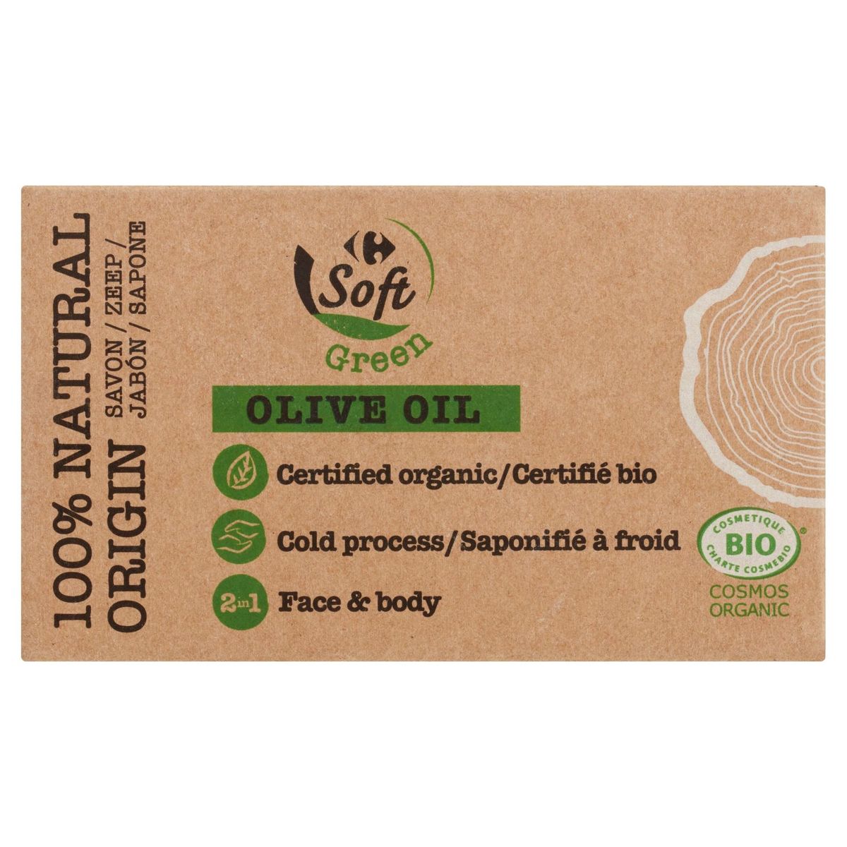 Carrefour Soft Green Olive Oil 2in1 Face & Body Savon 100 g