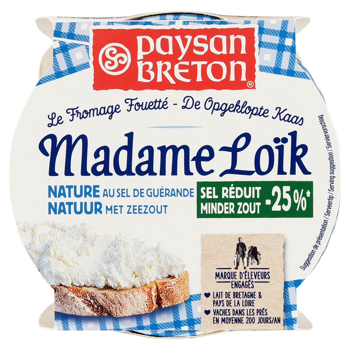 Paysan Breton Fromage Fouetté Madame Loïk Nature 150g Sel réduit -25%