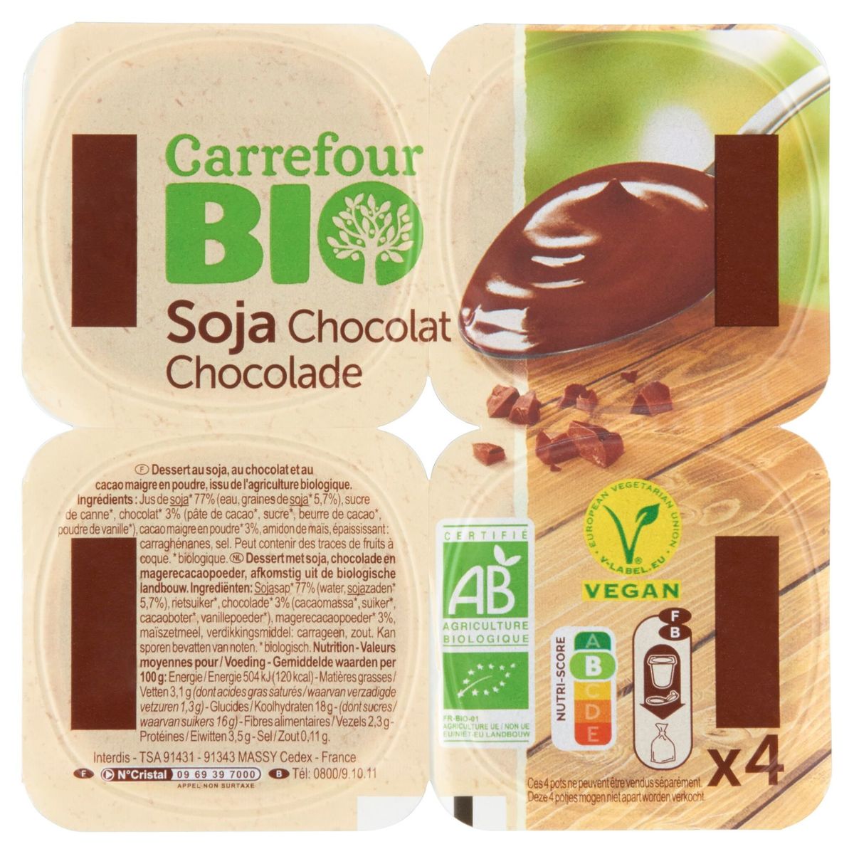 Carrefour Bio Soja Chocolat 4 x 100 g
