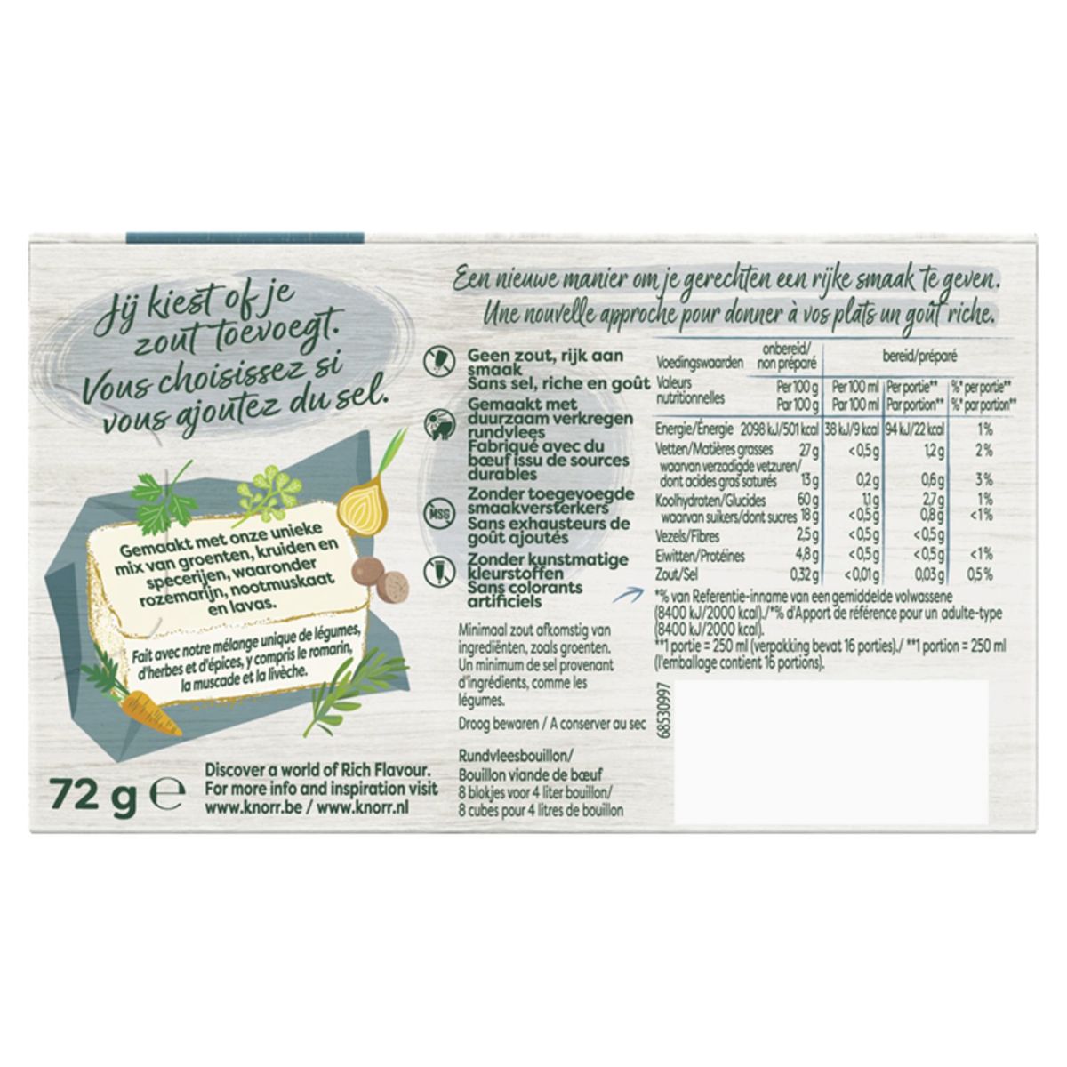 Knorr Zonder Zout Bouillonblokjes Rundvlees 8 x 9 g Carrefour Site