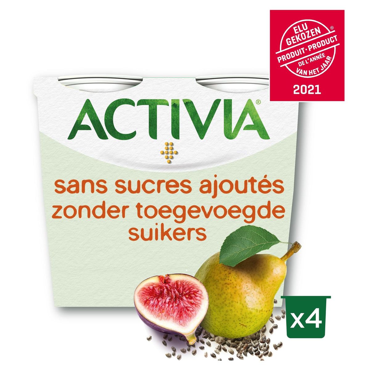 Activia Yaourt Sans Sucres Ajoutés avec Poire, Figue & Chia 4 x 115 g