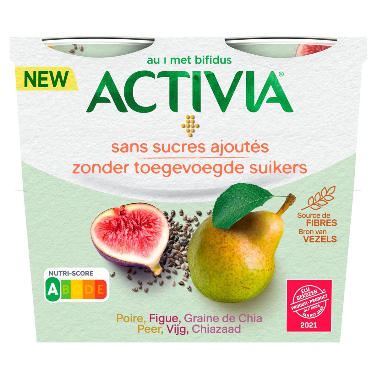 Activia Yaourt Sans Sucres Ajoutés avec Poire, Figue & Chia 4 x 115 g