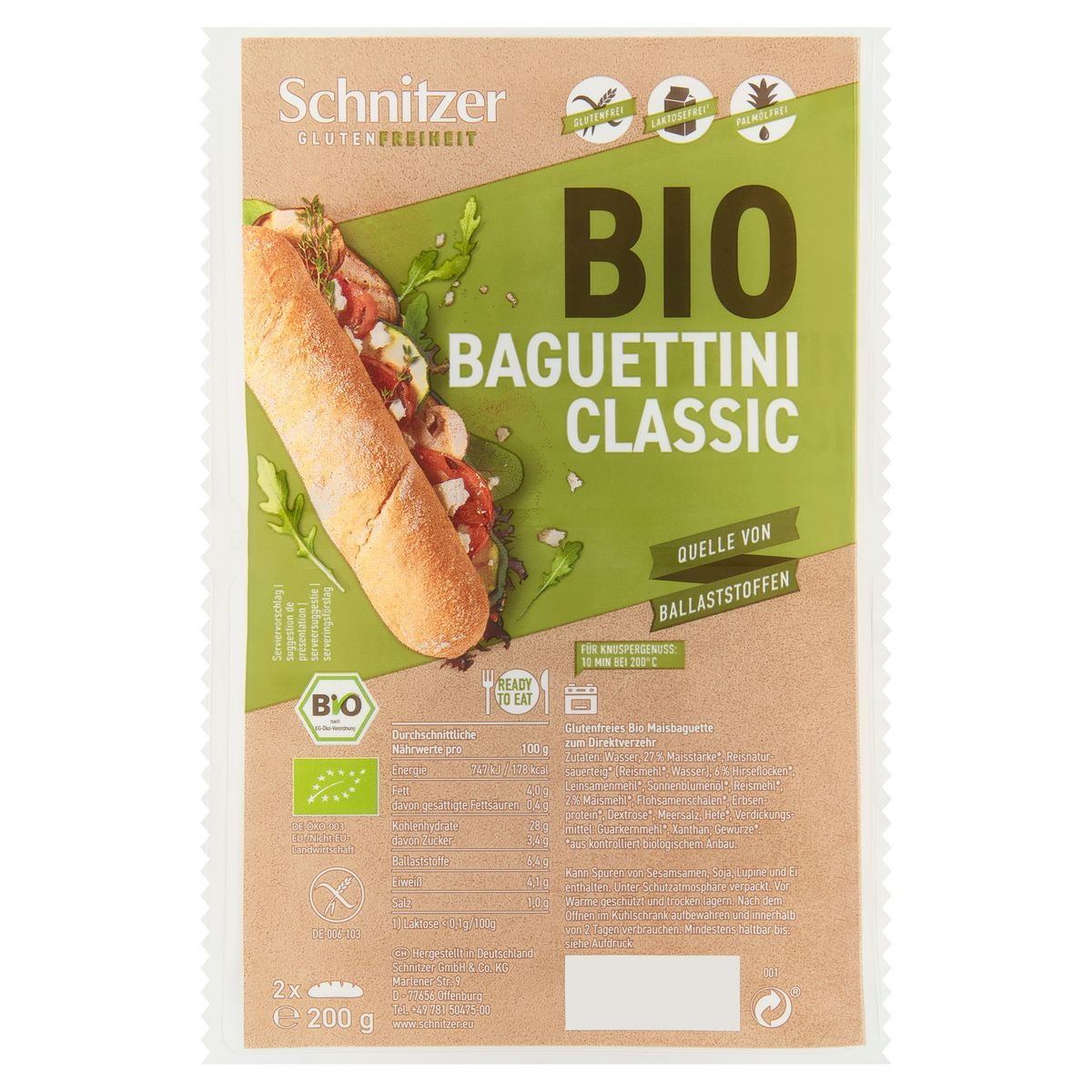 Schnitzer Baguette au Maïs Bio Sans Gluten 2 Pièces 200 g
