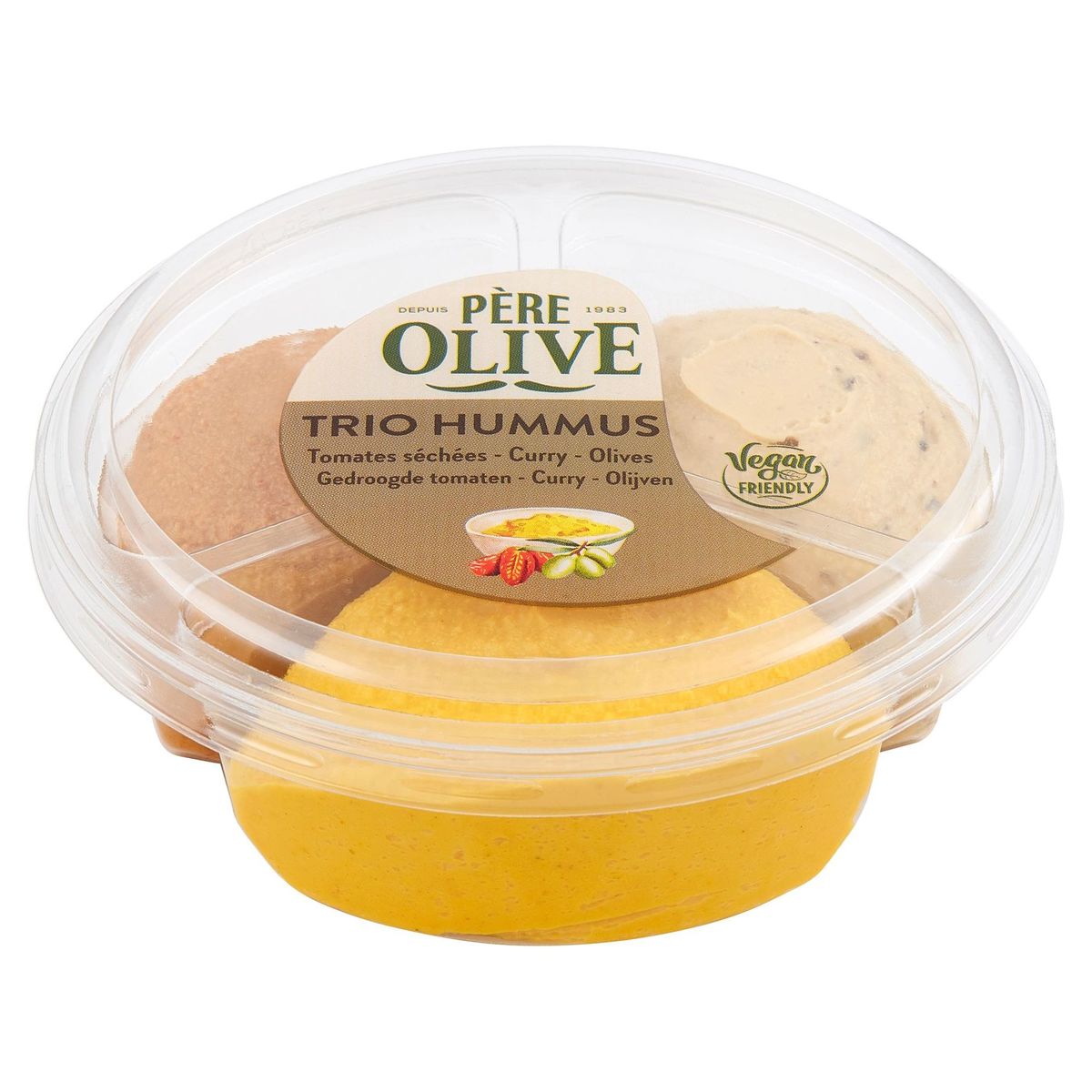 Père Olive Trio Hummus Tomates Séchées - Curry - Olives 210 g