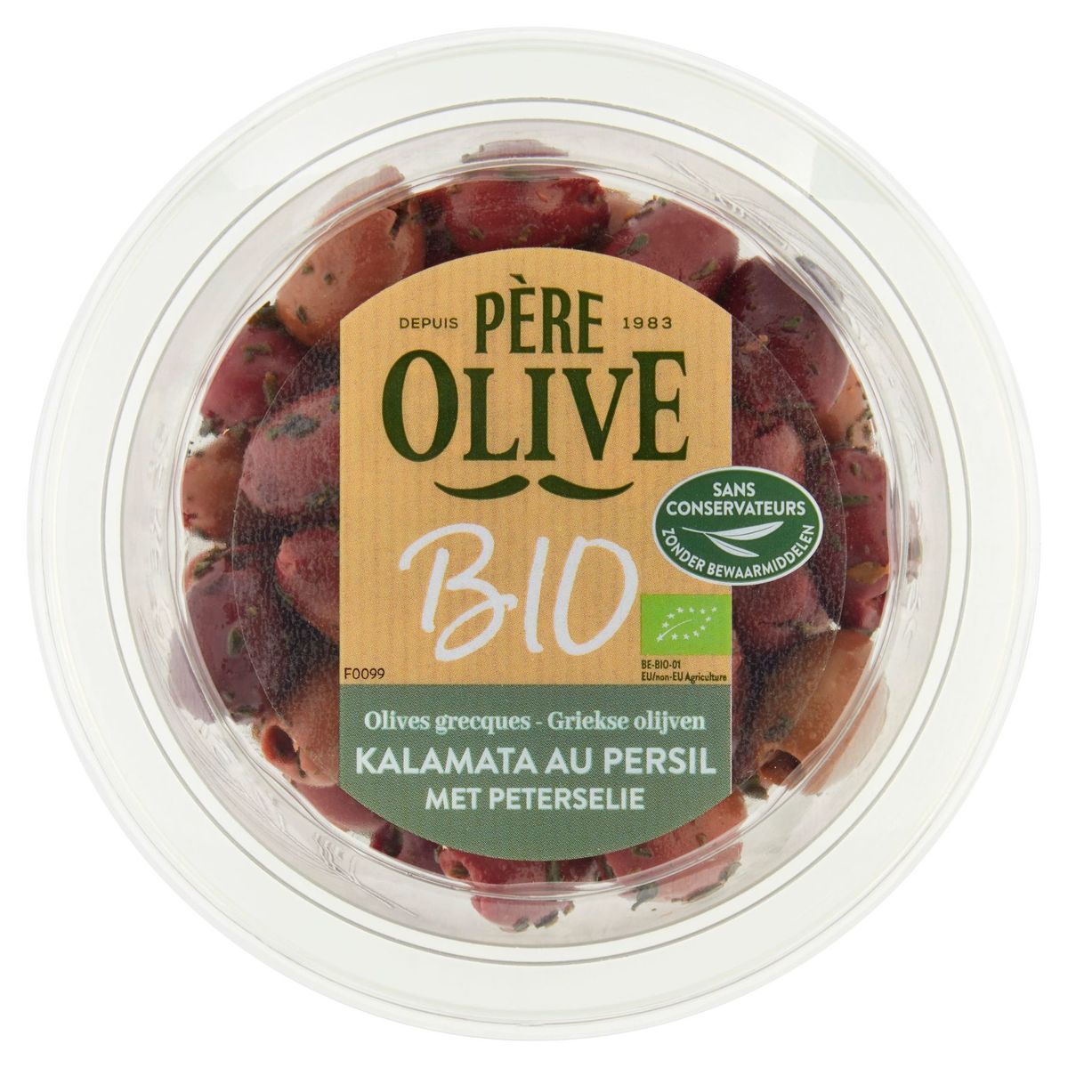 Père Olive Bio Olives Grecques Kalamata au Persil 140 g