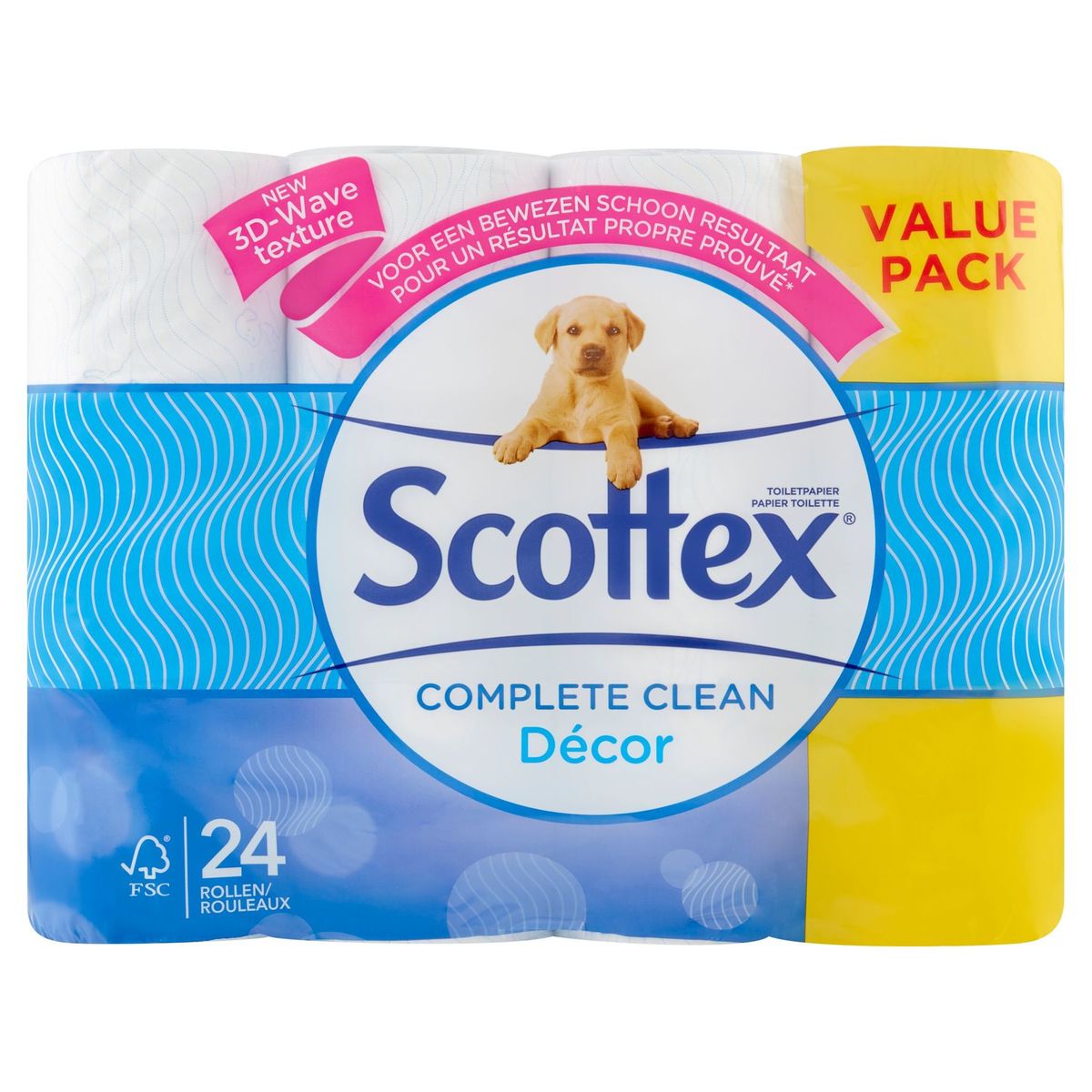 Scottex Complete Clean Décor Papier Toilette Value Pack 24 Rouleaux
