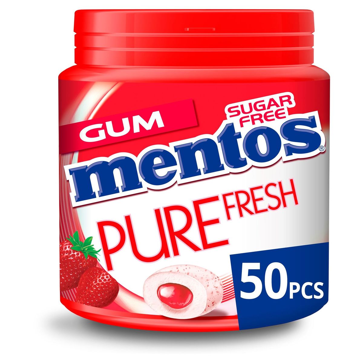 Mentos Chewing Gum Pure Fresh Aardbeiensmaak Sugar Free 50 Stuks 100 g