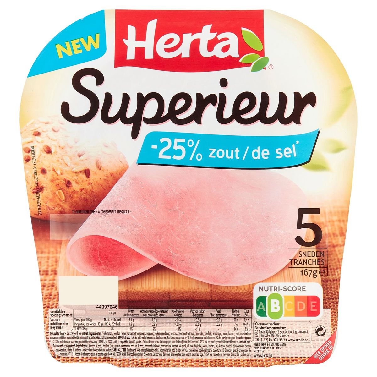Herta Superieur -25% Zout 5 Sneden 167 g