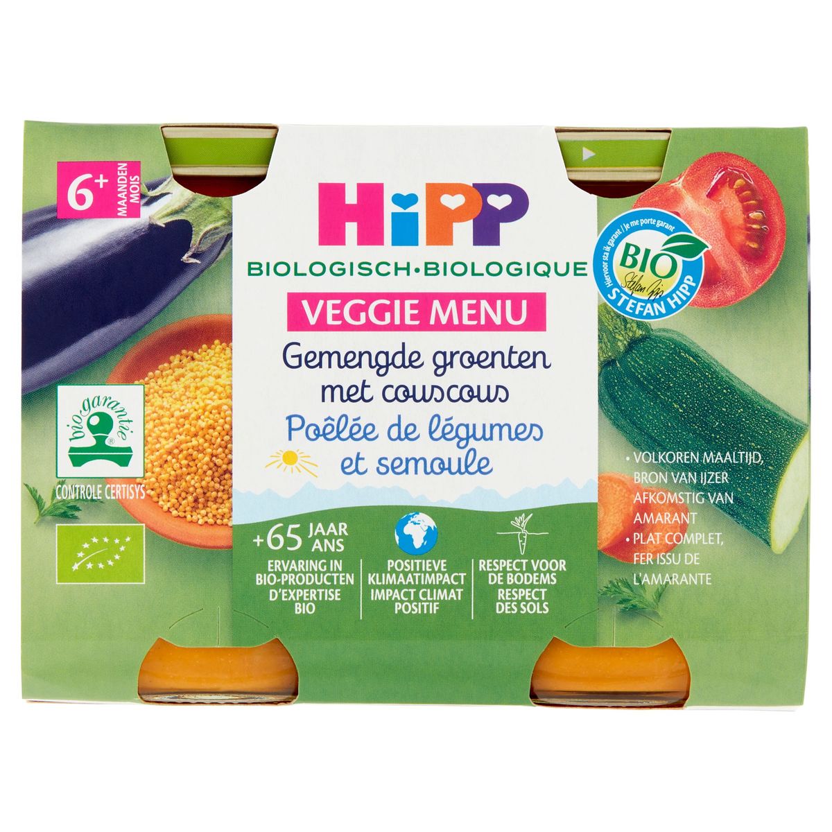 HiPP Biologisch Veggie Menu Gemengde Groenten Couscous 6M+ 2 x 190 g