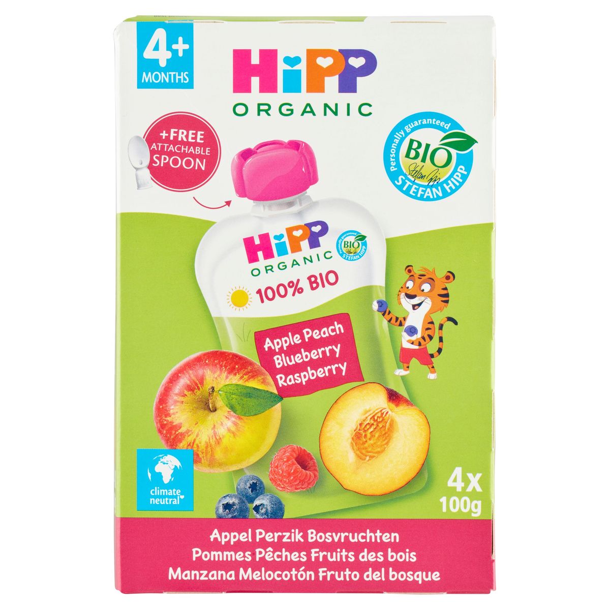 HiPP Organic Pommes Pêches Fruits des Bois 4 x 100 g
