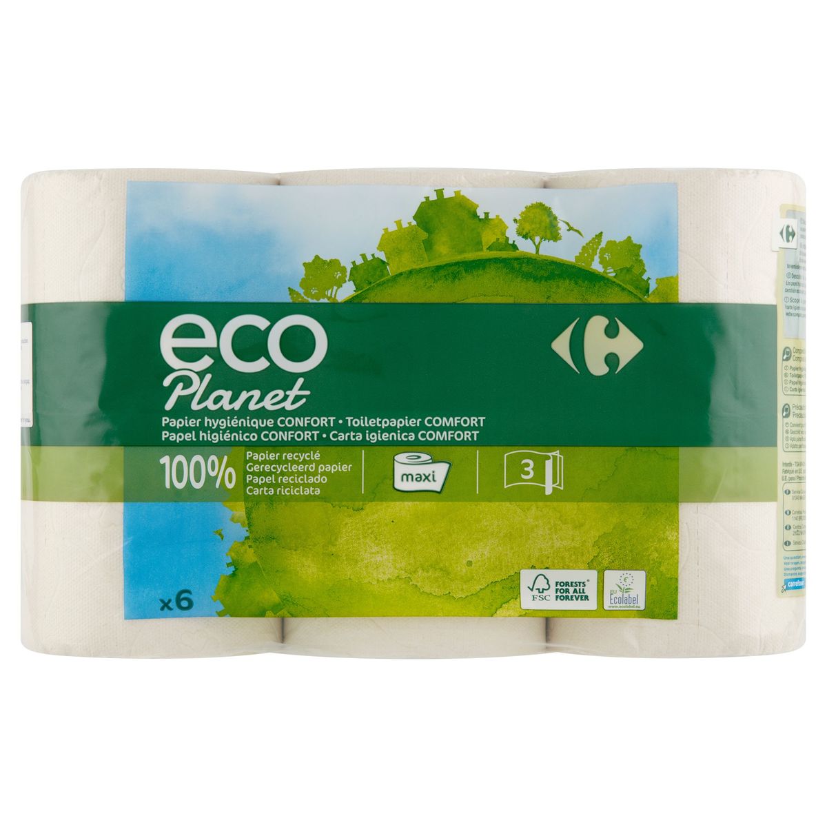 Carrefour Eco Planet Papier Hygiénique Confort Maxi 3-Épaisseurs 6 Pc