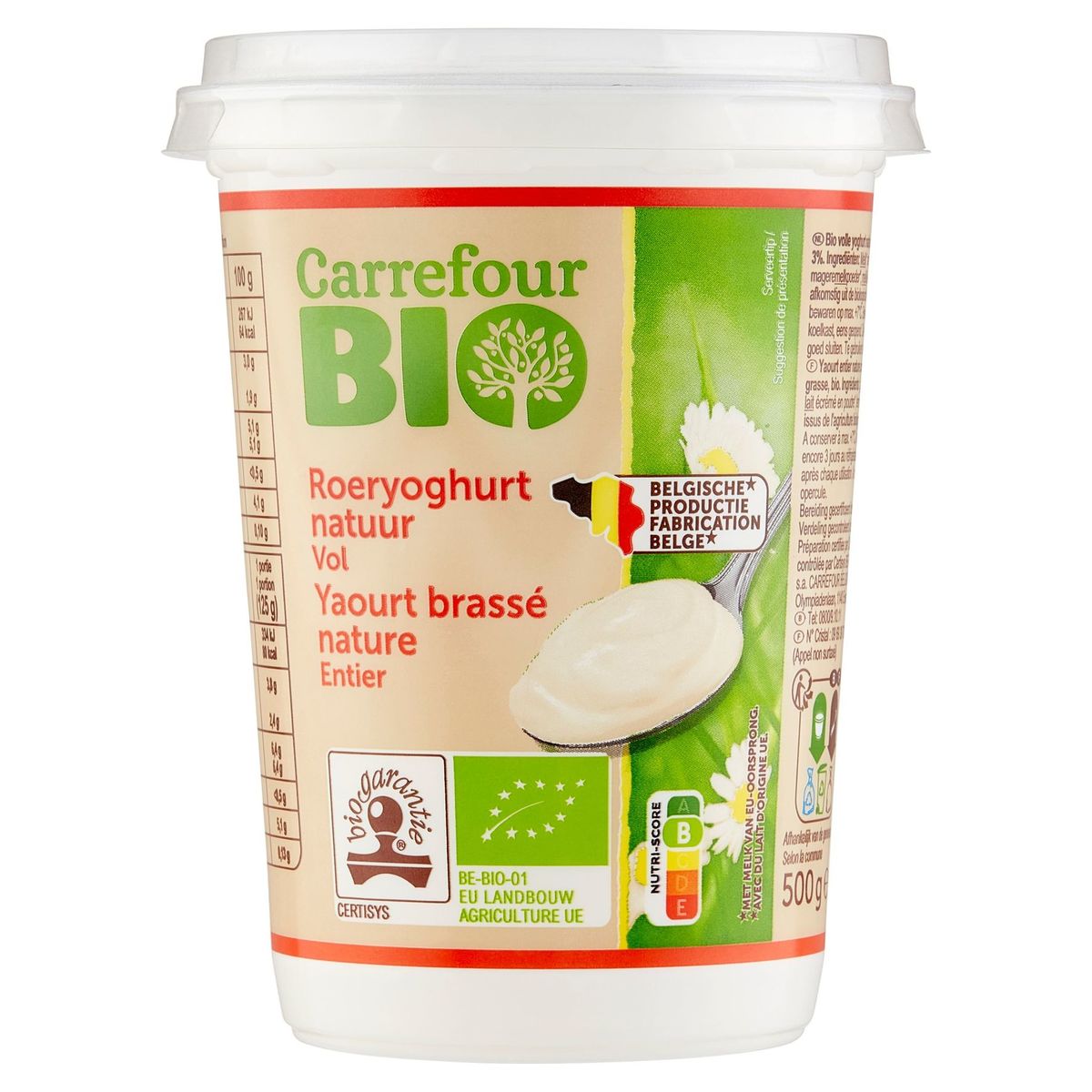 Carrefour Bio Roeryoghurt Natuur Vol 500 g