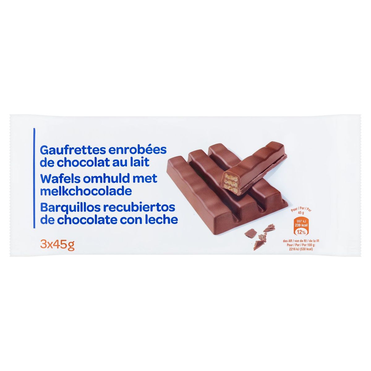 Carrefour Gaufrettes Enrobées de Chocolat au Lait 3 x 45 g