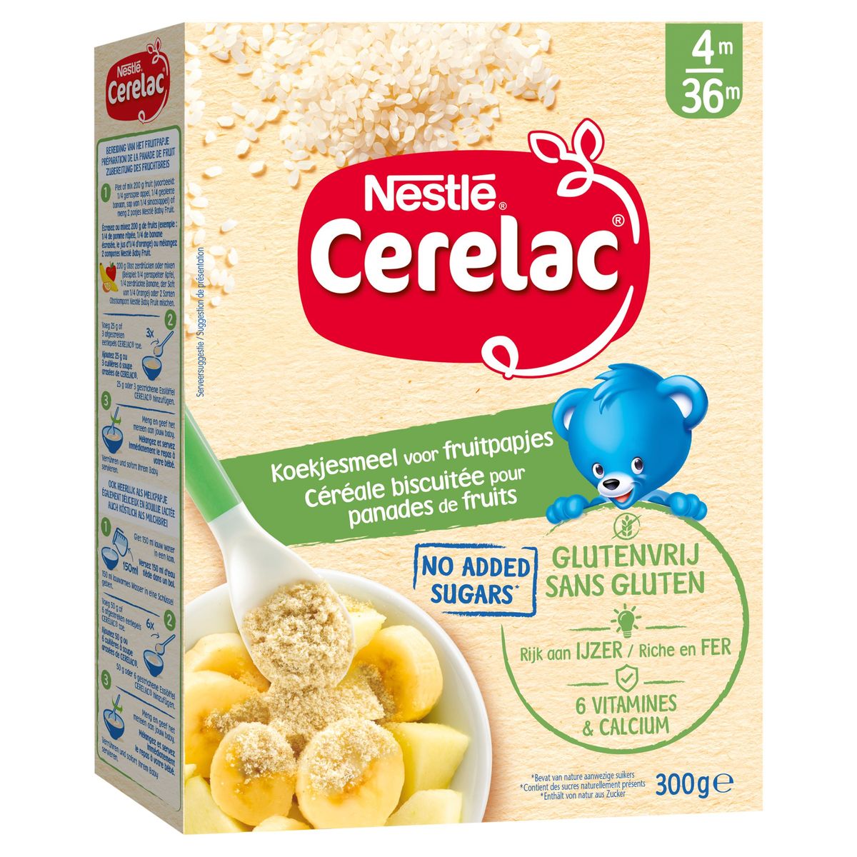 Nestlé Cerelac Koekjesmeel voor Fruitpap Glutenvrij 4m+ 300g
