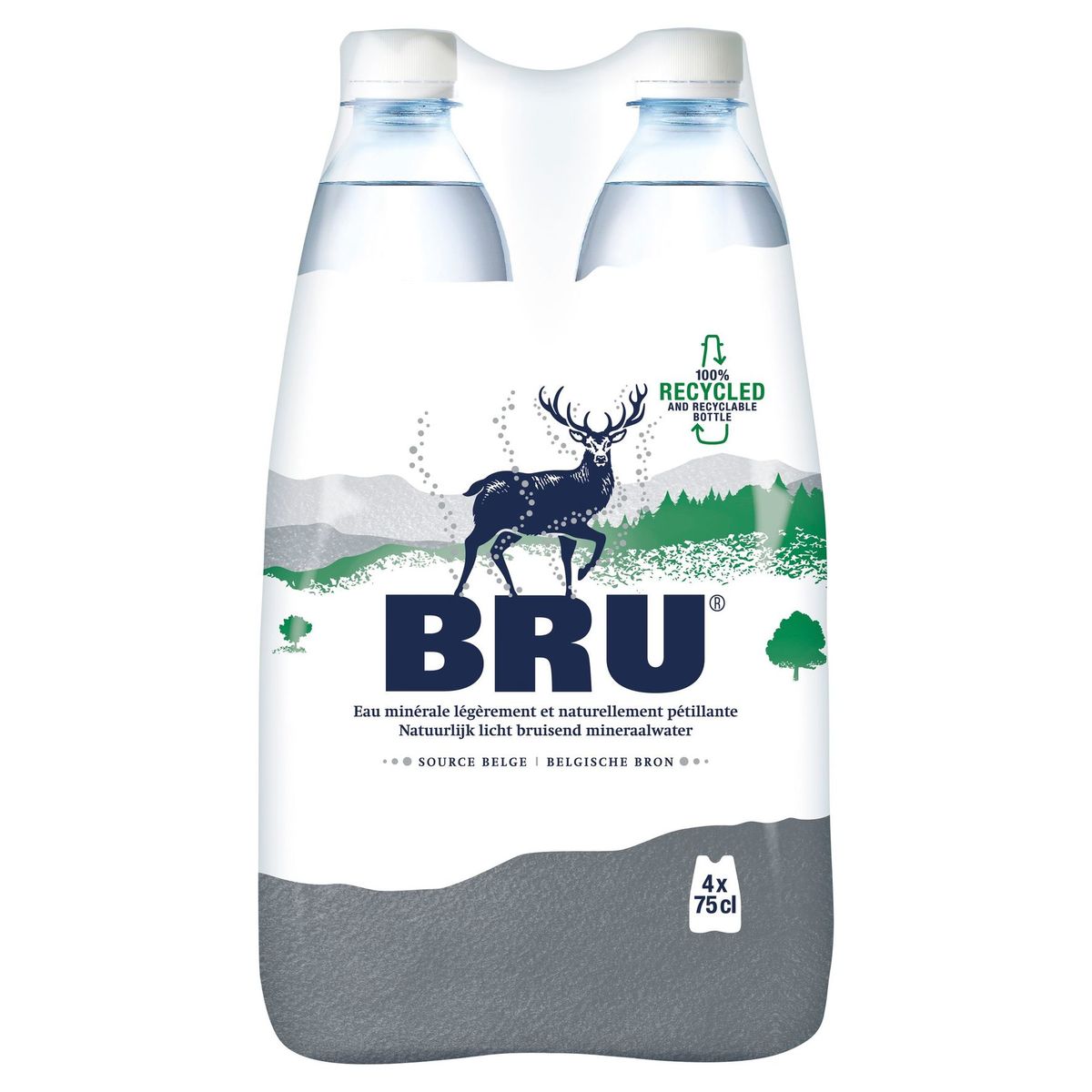 BRU® Natuurlijk Licht Bruisend mineraalwater 4 x 75 cl