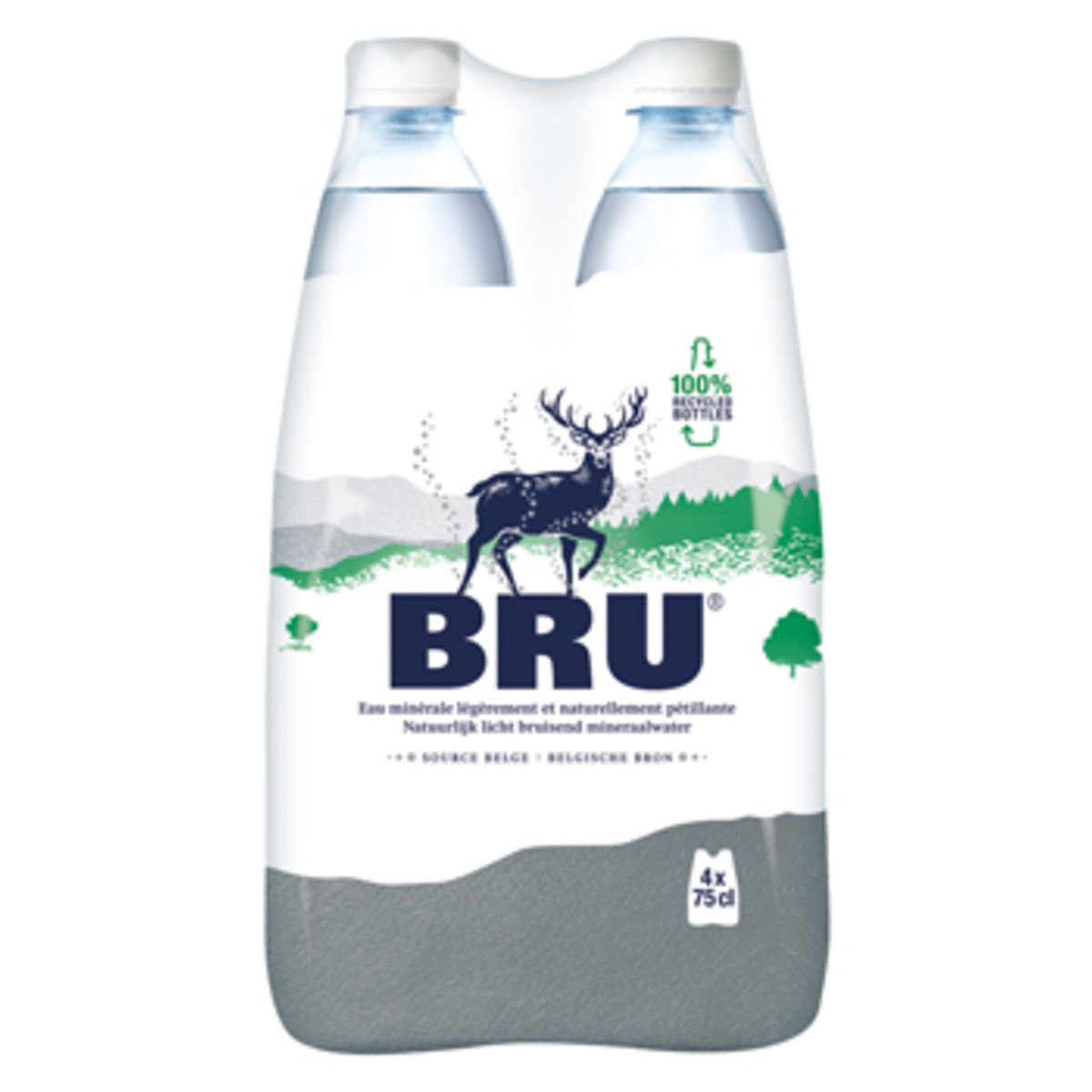 BRU® Natuurlijk Licht Bruisend mineraalwater 4 x 75 cl