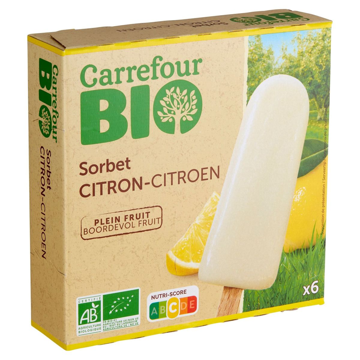 Carrefour Bio Sorbet Citron 6 Pièces 240 g