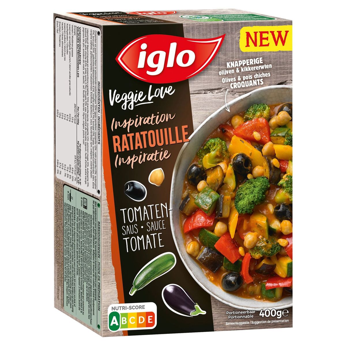 iglo Veggie love Inspiration ratatouille, sauce tomate & olives 400g