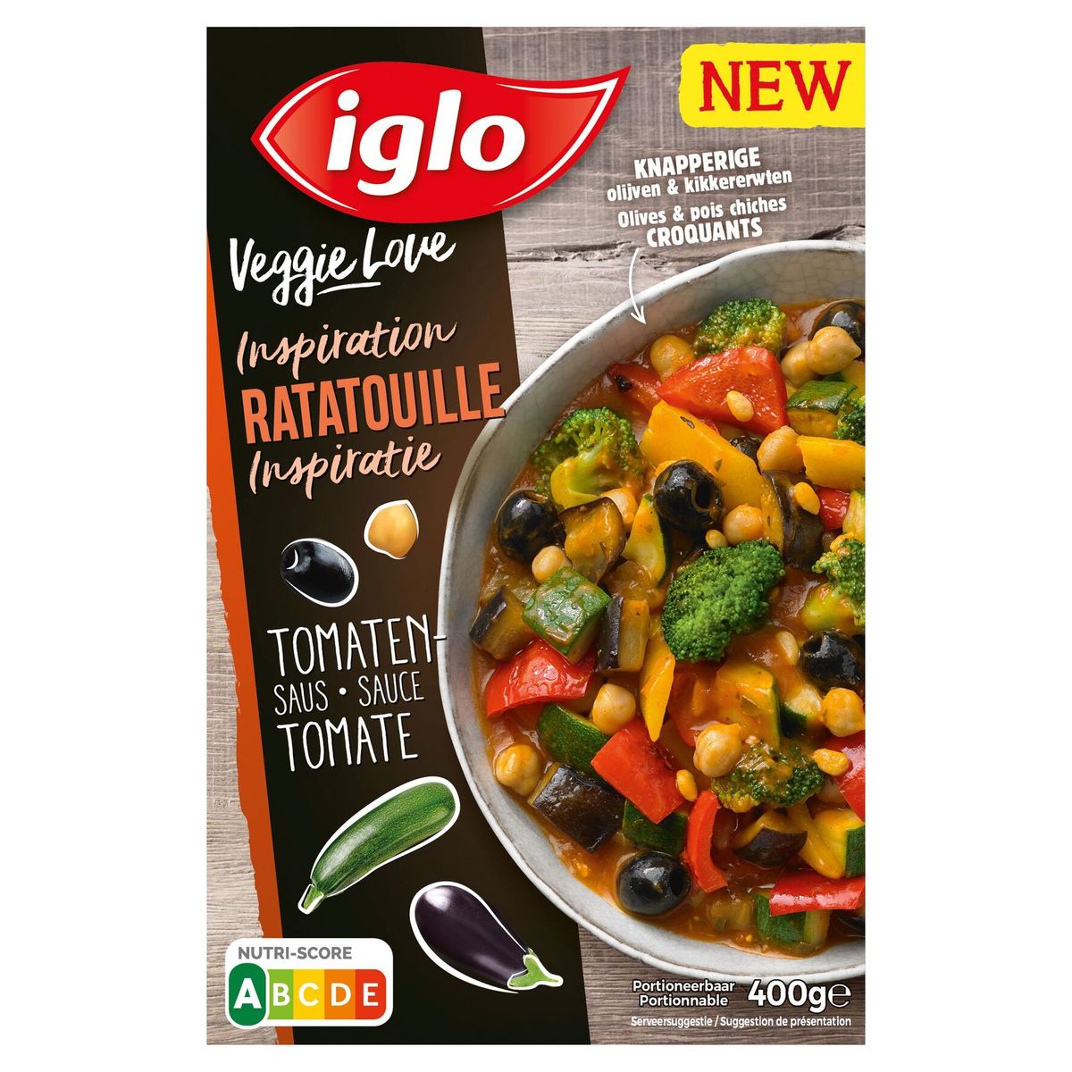 iglo Veggie love Inspiration ratatouille, sauce tomate & olives 400g