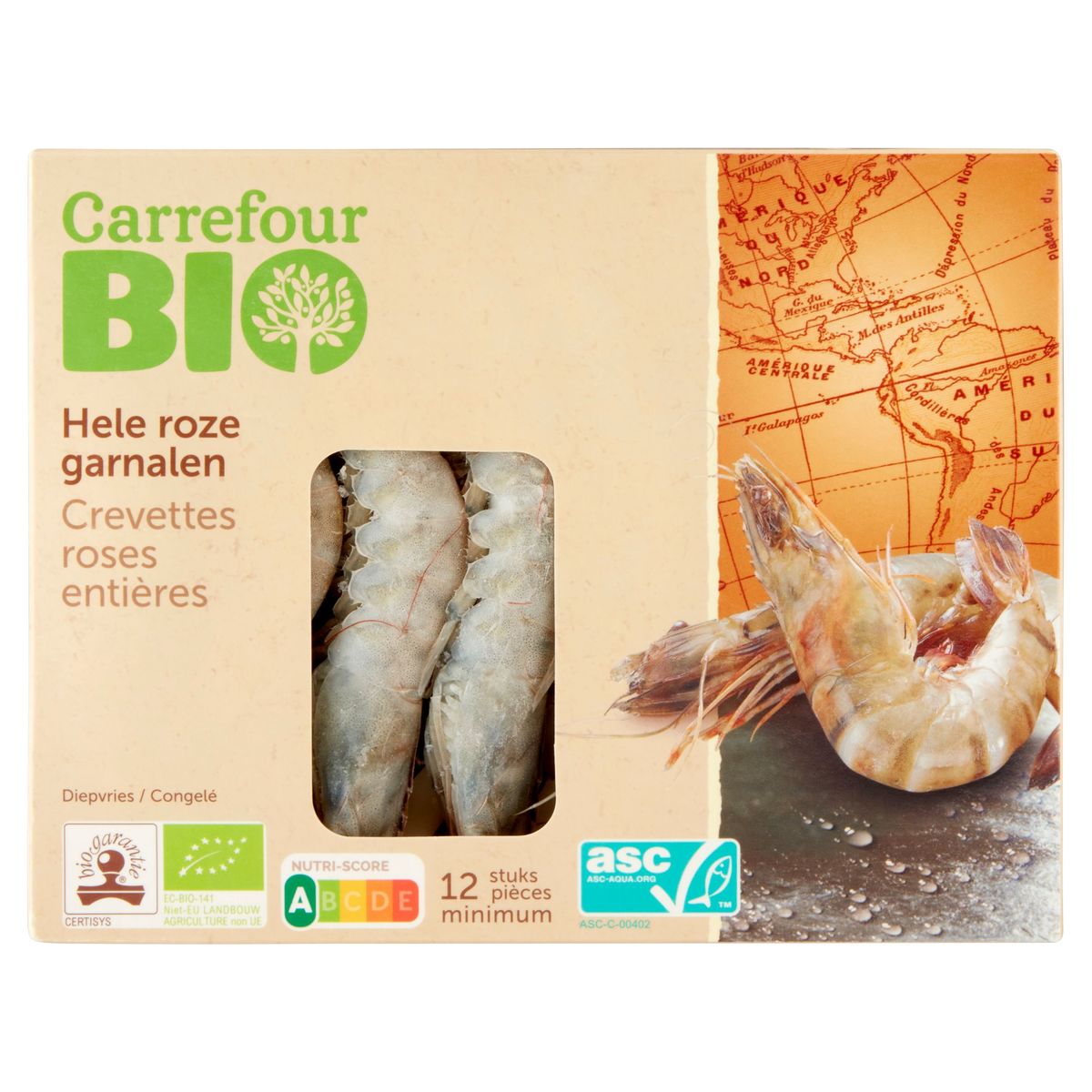 Carrefour Bio Hele Roze Garnalen 400 g