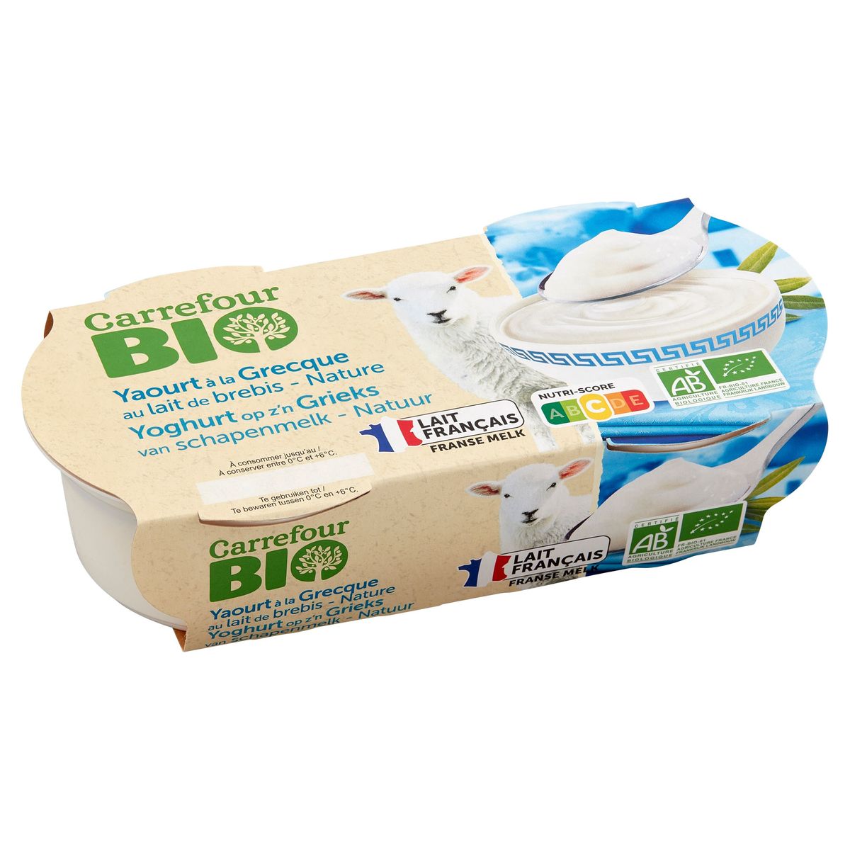 Carrefour Bio Yoghurt op z'n Grieks van Schapenmelk - Natur 300 g (2x150 g)