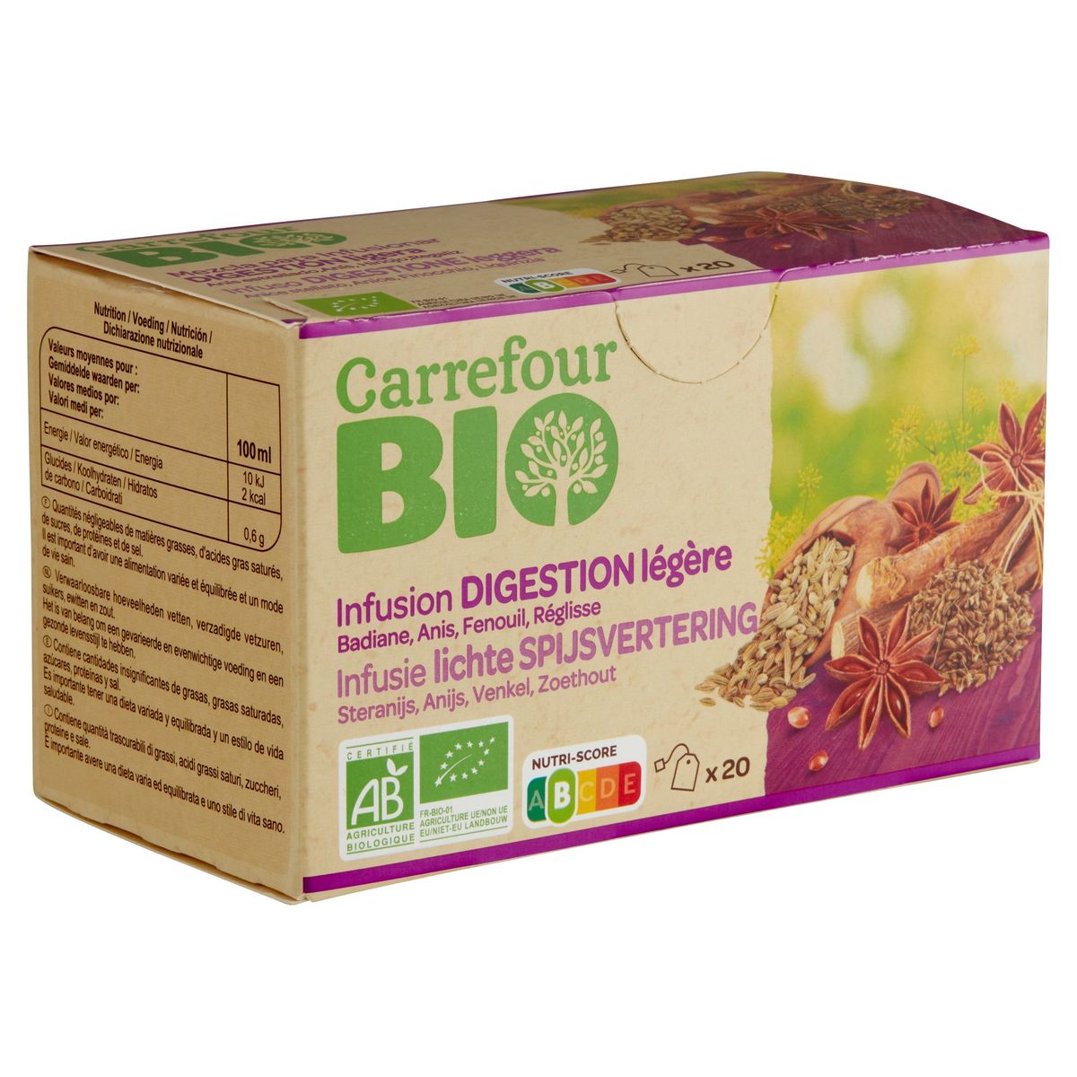 Infusion digestion légère Bio ELEPHANT : la boite de 20 sachets à Prix  Carrefour