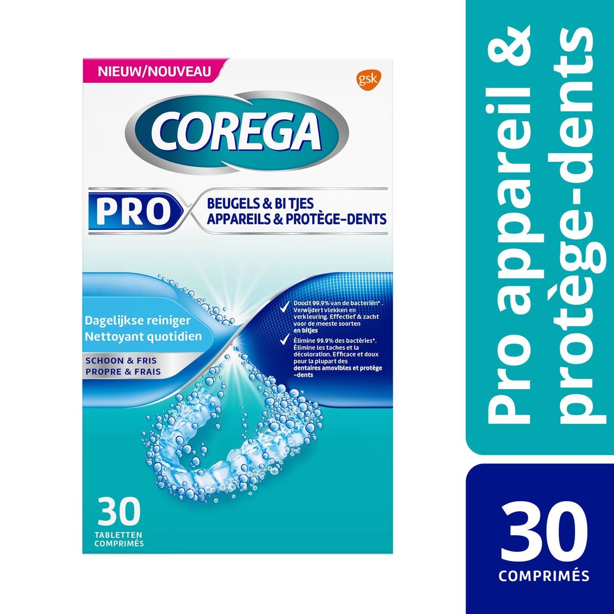 Corega Pro Beugels & Bitjes anti-bacteriele reiniger 30 tabletten