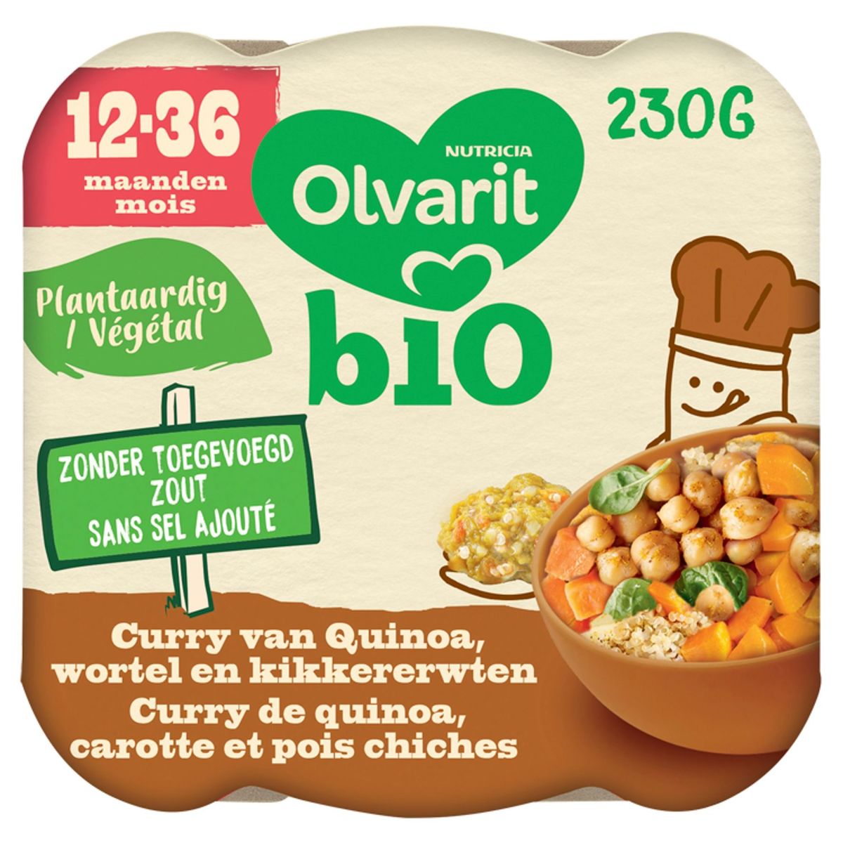 Olvarit Bio Repas Enfant Dès 12 Mois Curry Quinoa Carotte Pois Ch 230g