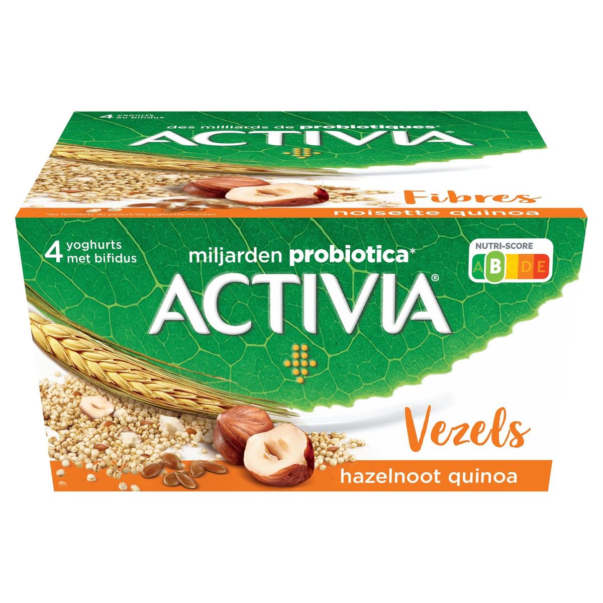 Activia Fibres Quinoa Noisette Avec Probiotiques 4x125g
