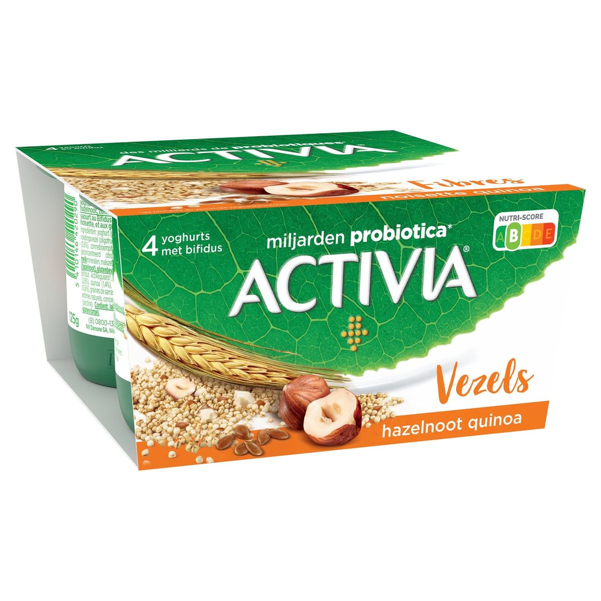 Activia Fibres Quinoa Noisette Avec Probiotiques 4x125g