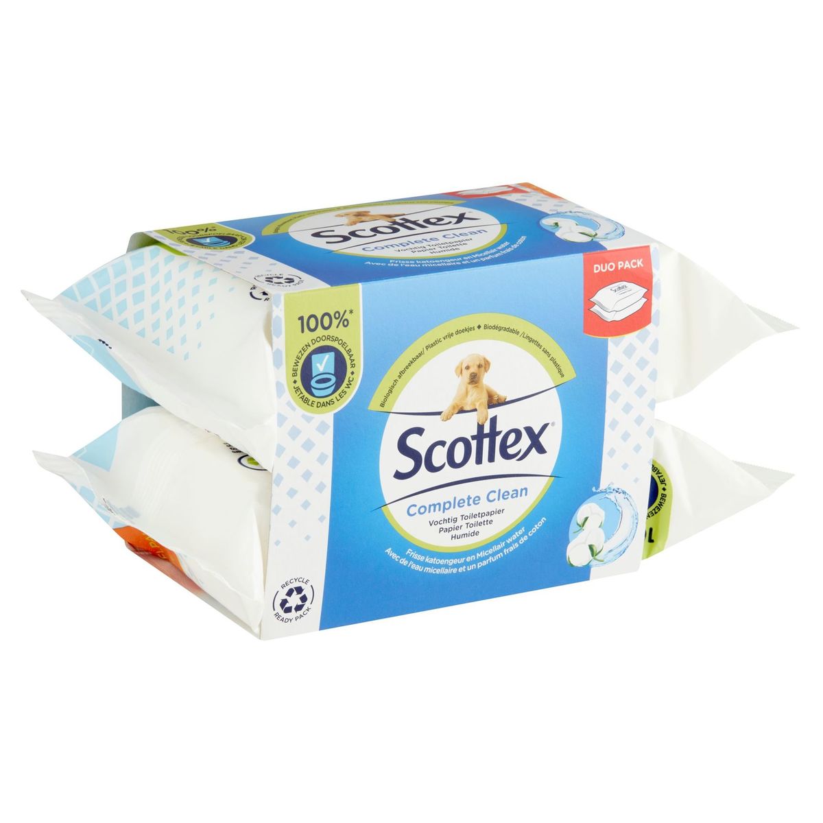 Scottex Complete Clean Papier Toilette Humide Duo Pack 2 x 56 Pièces