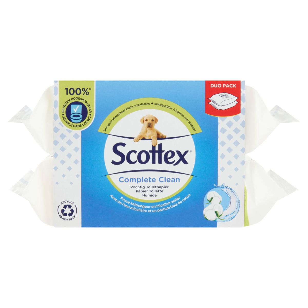 Scottex Complete Clean Papier Toilette Humide Duo Pack 2 x 56 Pièces