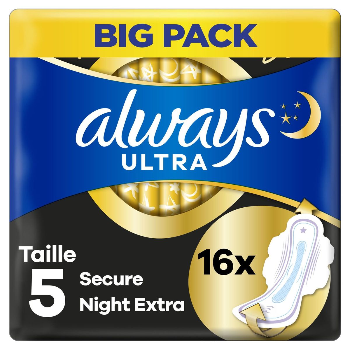 Always Ultra Serviettes Hygiéniques Secure Night Extra T5 Ailettes x16