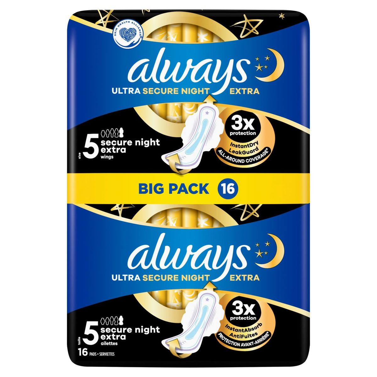 Always Ultra Serviettes Hygiéniques Secure Night Extra T5 Ailettes x16