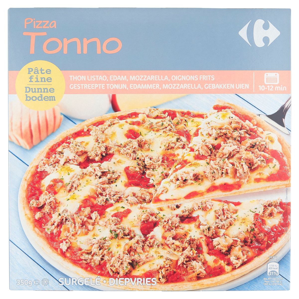Carrefour Pizza Tonno Tonijn, Edammer, Mozzarella, Gebakken Uien 350 g