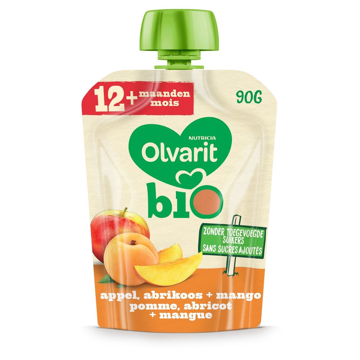 Olvarit Bio Appel, Abrikoos + Mango 12+ Maanden 90 g