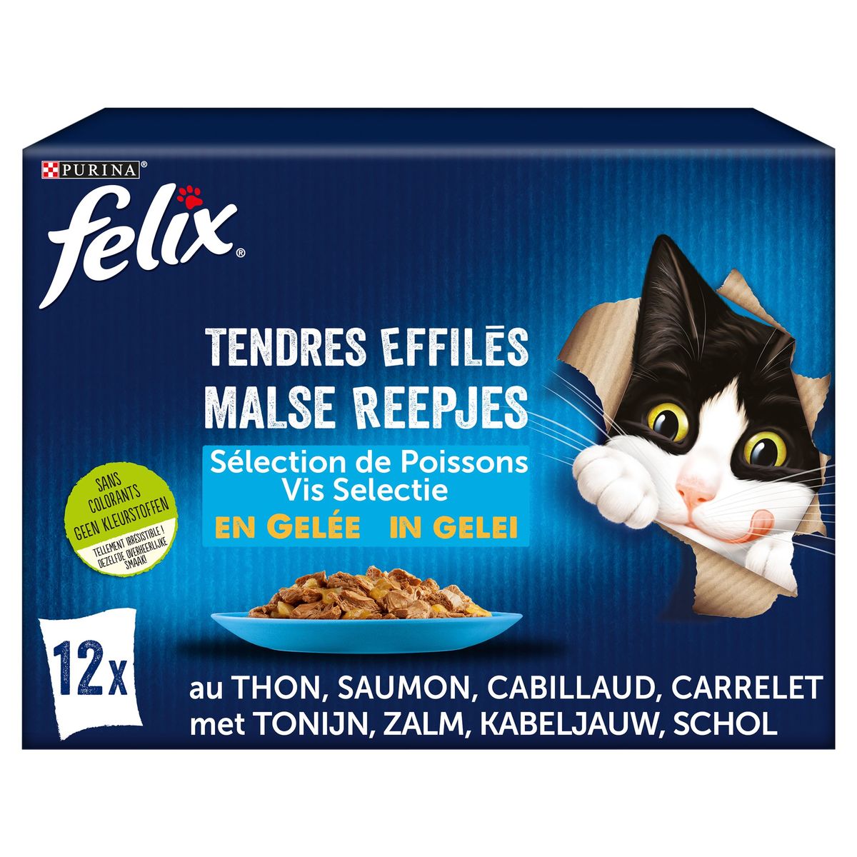 Felix Aliment Chat Tendres Effilés Sélection Poissons en Gelée 12x85g