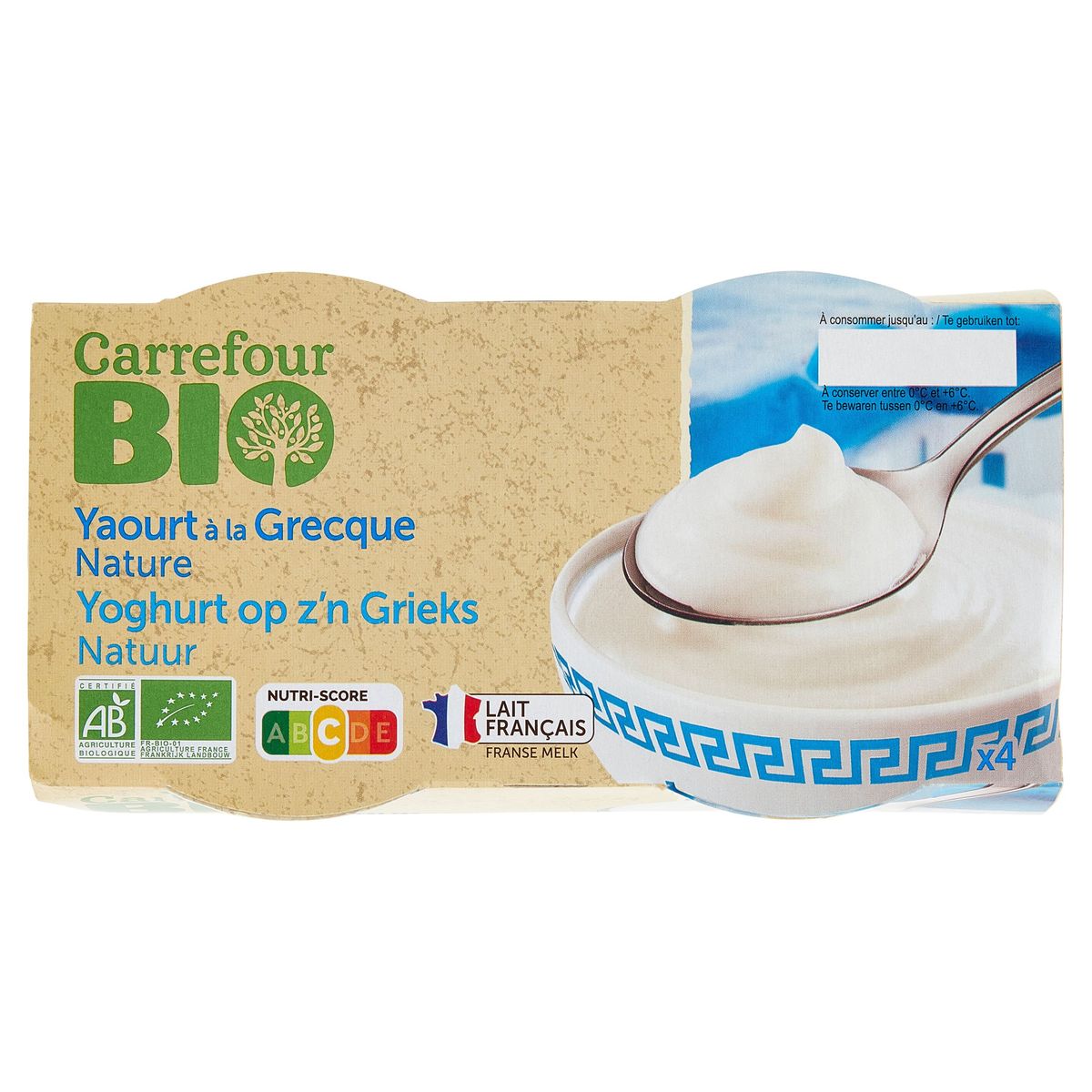 Carrefour Bio Yoghurt op z'n Grieks Natuur 4 x 125 g