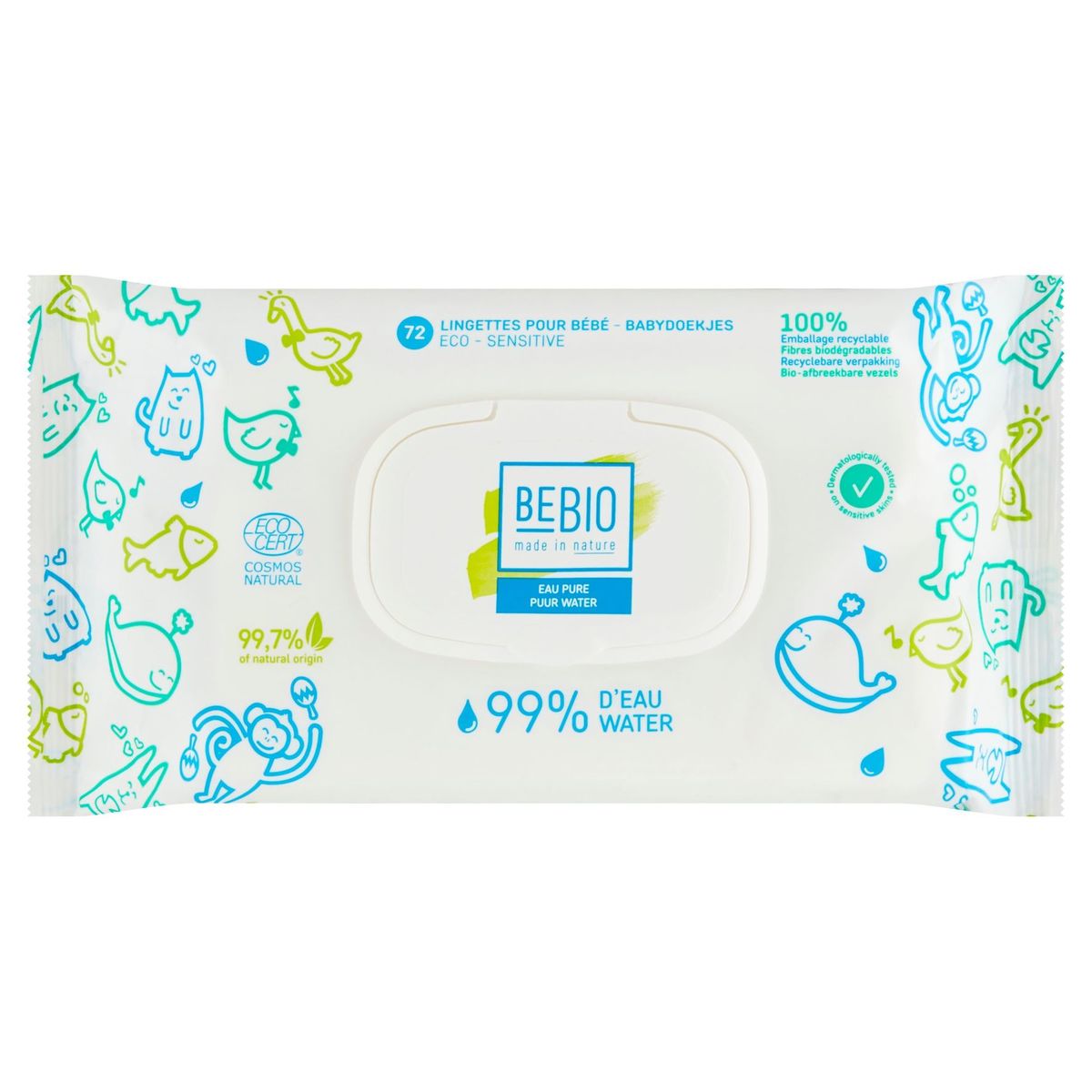 Bebio Lingettes pour Bébé Eco - Sensitive Eau Pure 72 Pièces